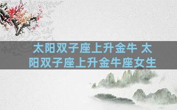 太阳双子座上升金牛 太阳双子座上升金牛座女生